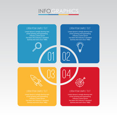 Modern Info-graphic Template for Business with four steps multi-Color design, labels design, Vector info-graphic element, Flat style vector illustration.