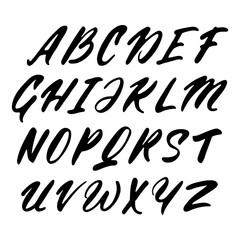 Hand drawn upper case alphabet. Vintage handwritten brush style font. Vector illustration