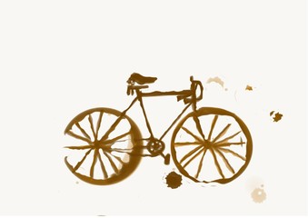 Hand drawing bicycle by coffee stain 