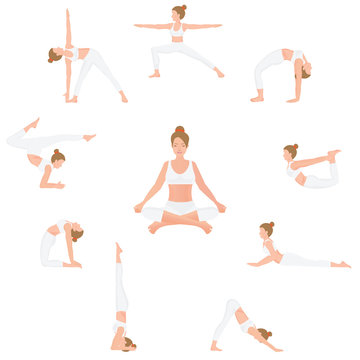 Women Yoga poses isolated on white background.