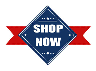 Obraz premium Shop now label with ribbon