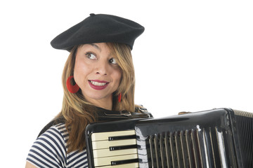 Portrait French girl with accordion