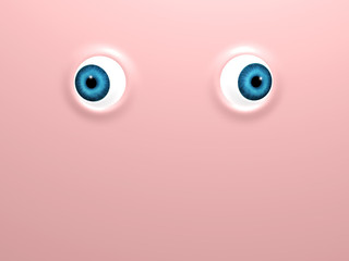 Funny blue eyes on pink background