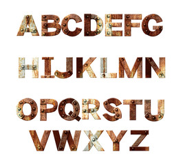 Alphabet - letters from rusty metal with rivets