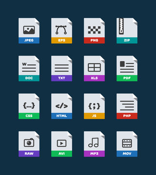 Flat colorful vector file format icons set