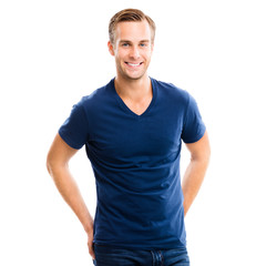 Cheerful young man, over white