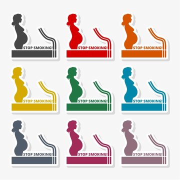Stop smoking, poster pregnant woman silhouette icon