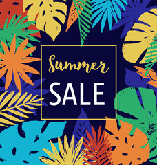 Summer, Tropical Paradise, beach, background with palm leaves