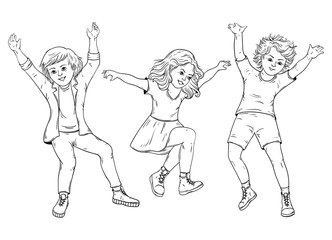 Children jumping on white background. Vector illustration