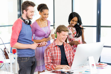 Young office workers or students as a team