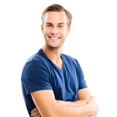 Cheerful young man, over white