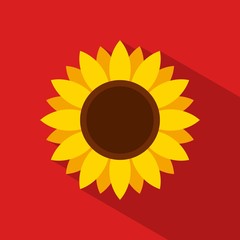 Sunflower icon in flat style with long shadow on red background. Vector Illustration