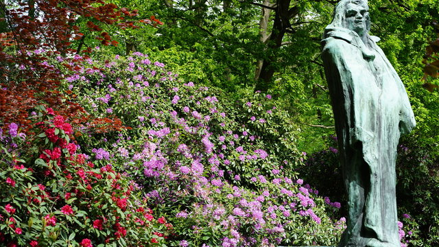 Flowers And Art In A Park In Antwerp