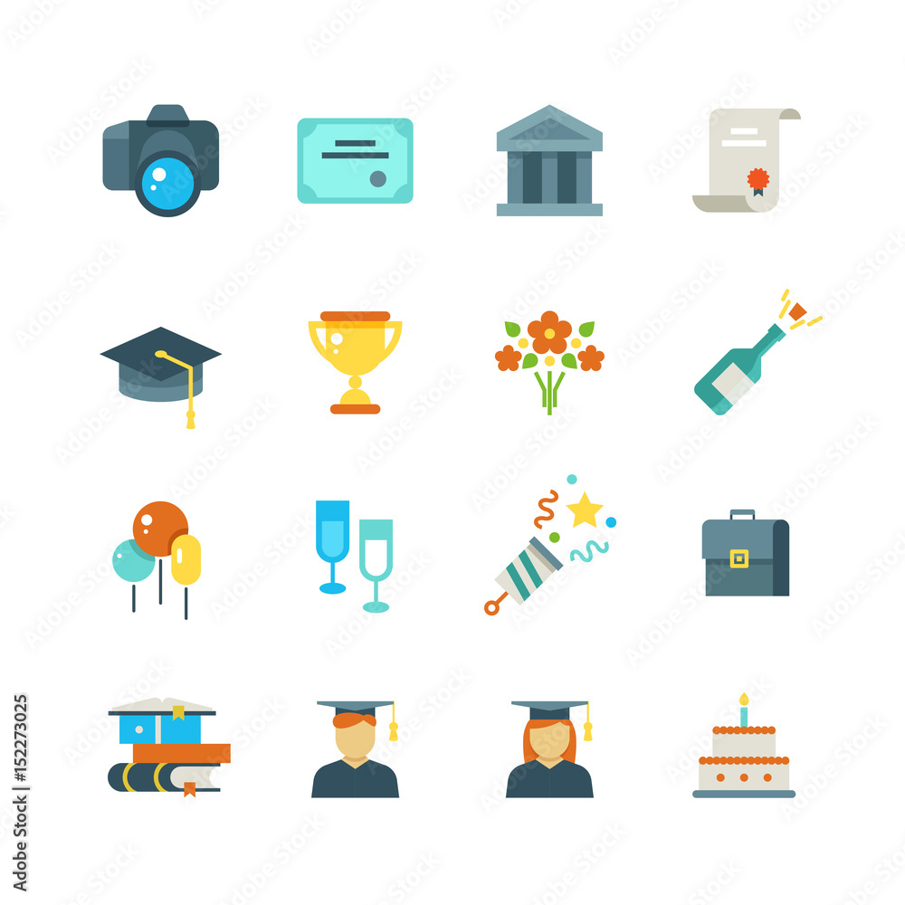 Wall mural Graduate, student party college graduation vector flat icons