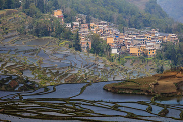 Yuanyang village at rice terraces in China, UNESCO site