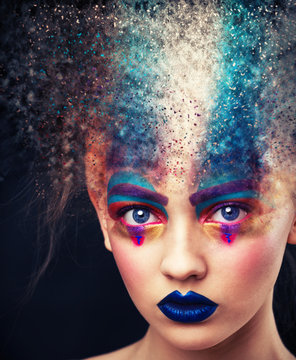 beautiful girl with creative make-up. effect. Computer image processing
