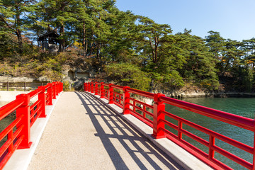 Scenery of red bridge cross to Fukuurajima Island