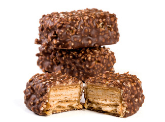 chocolate candy with nuts isolated on white background