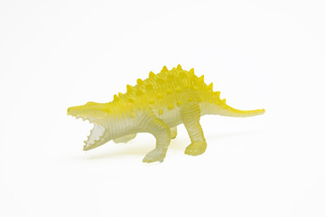 Dinosaur toy plastic figures on white background