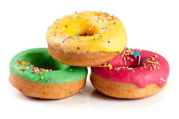 three glazed donut isolated on white background