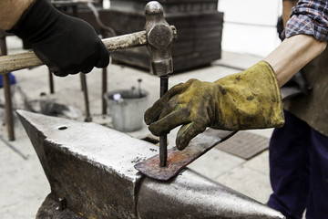 Red hot iron in a forge