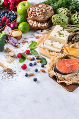 Selection assortment of healthy balanced food for heart, diet