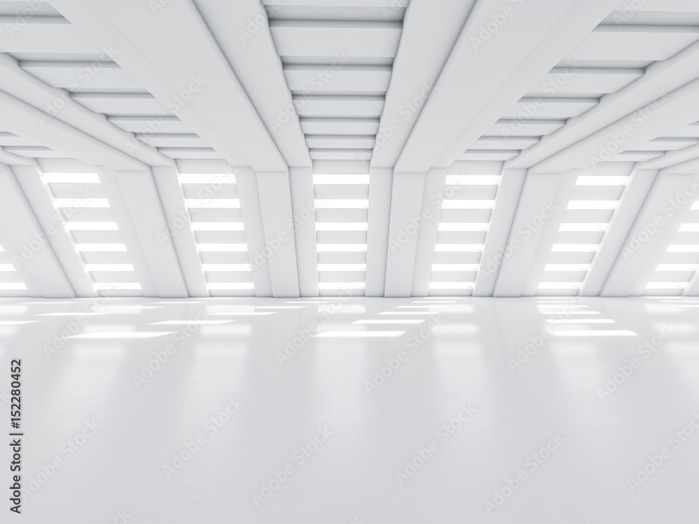 Poster abstract modern architecture background, empty white open space interior. 3d rendering