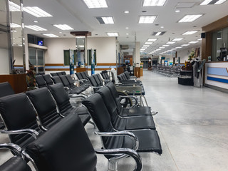 Empty chairs row in Hospital. midnight time in Hospital