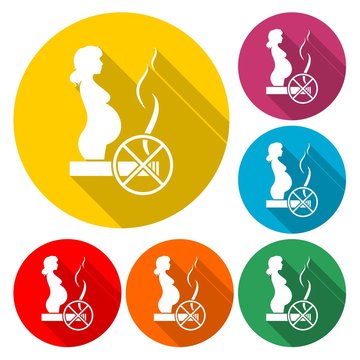 Stop smoking, pregnant woman silhouette icon