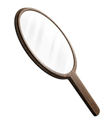 Round shaped old-fashioned wooden hand mirror for personal grooming, 3D rendering © David Carillet