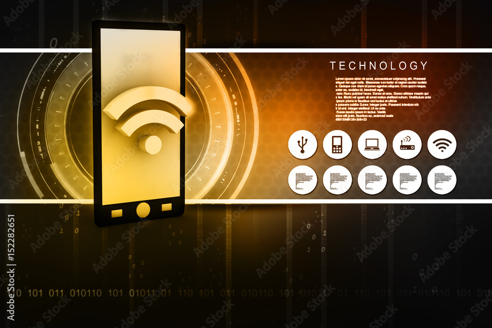 Poster 3d rendering transmitter mobile with wifi