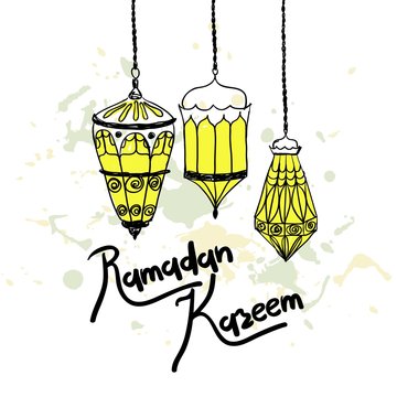 Ramadan celebration engraved. Hand drawn vector illustration.