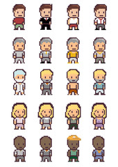 Set of different pixel people, vector illustration