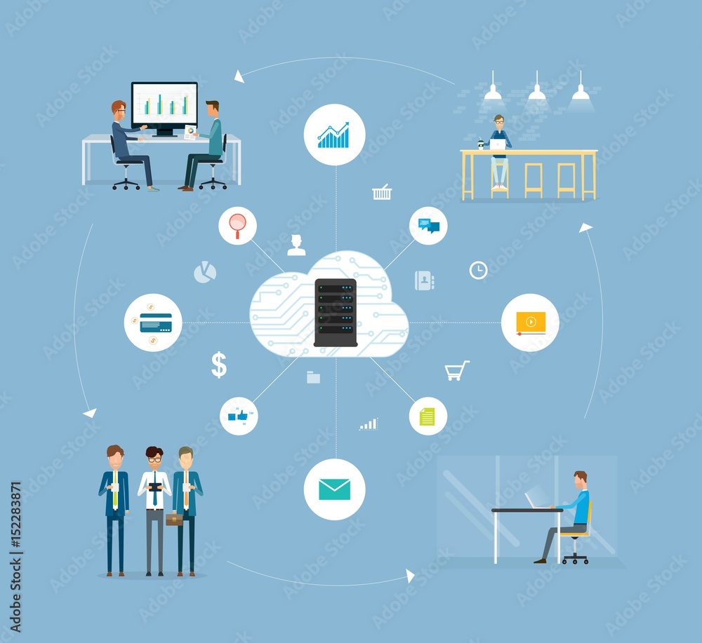 Poster business people working collaboration on big data concept and business working on cloud network conc