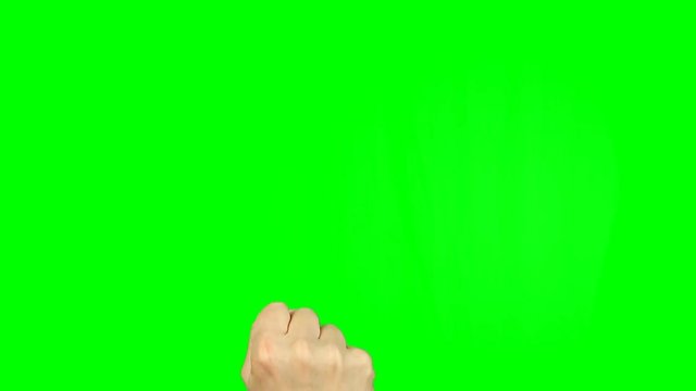Victory sign hand gesture on green screen. Simbol of victory and peace emotion. Footage contains solid green instead alpha channel easy keying. Male hand victory sign gestures. Two fingers up.