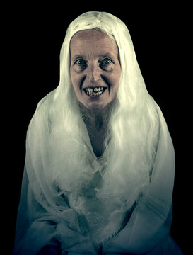 Scary Ghostly Woman Figure Isolated On Black Background