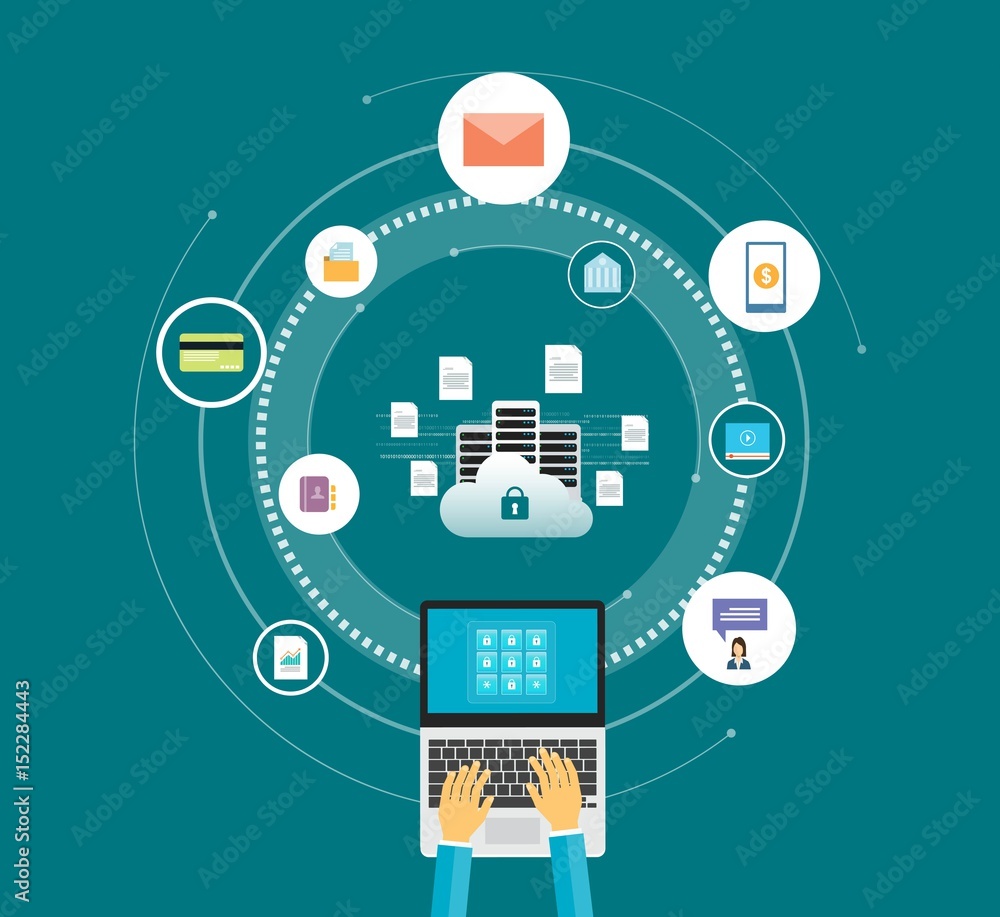 Poster flat vector technology internet cyber security design concept and data security concept
