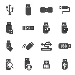 Vector black usb icons set