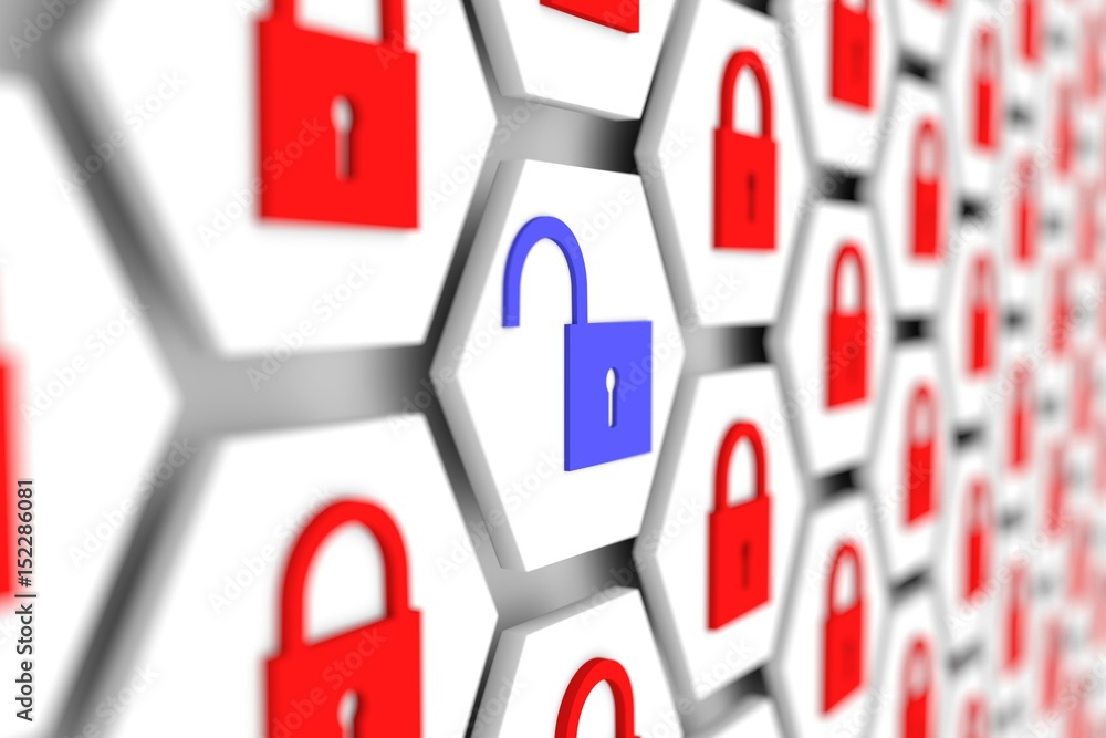 Poster network security in the form of cells with blurred background 3d illustration