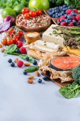 Selection assortment of healthy balanced food for heart, diet