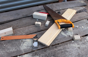 Carpenter's table with tools