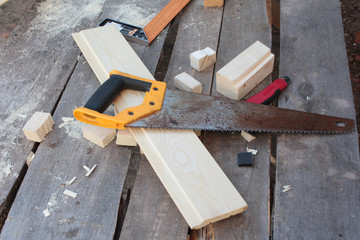 Carpenter's table with tools