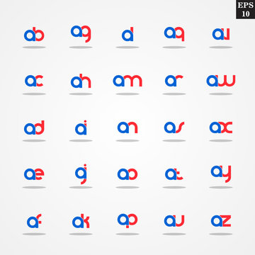 Initial letter A compilation from A to Z lowercase logo design template colorful