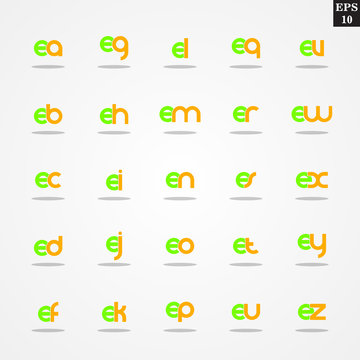 Initial letter E compilation from A to Z lowercase logo design template colorful