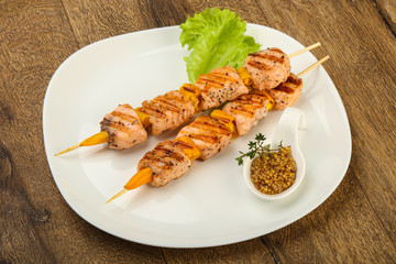 Grilled salmon skewer