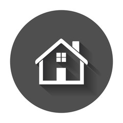 House flat vector icon. Home with long shadow.