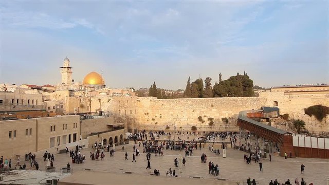 Jerusalem, Western Wall and Dome of the Rock, Israel flag, general plan