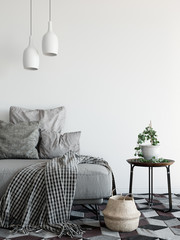   mock up wall interior. Scandinavian style. Wall art. 3d rendering, 3d illustration © Yuri-U