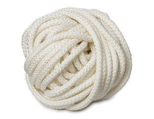 Hank of white rope isolated on white background