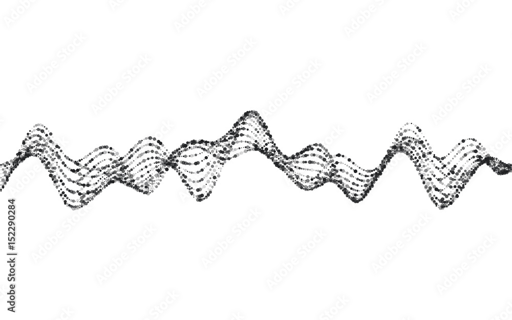 Poster abstract vector illustration of waves with particles on white background. futuristic background with